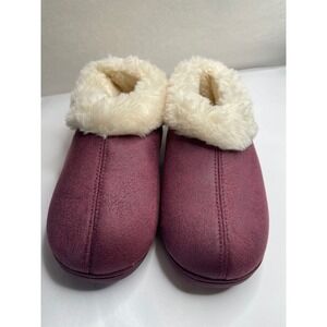 EverFoams‎ Womens Burgundy Suede Memory Foam Slippers Faux Fur Trim Size 5-6